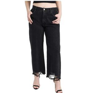 DL1961 Hepburn Wide Leg High Rise Distressed Jeans Lark Black Size 29